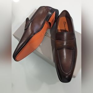 Santoni Mens Brown Penny Loafers Size 9.5